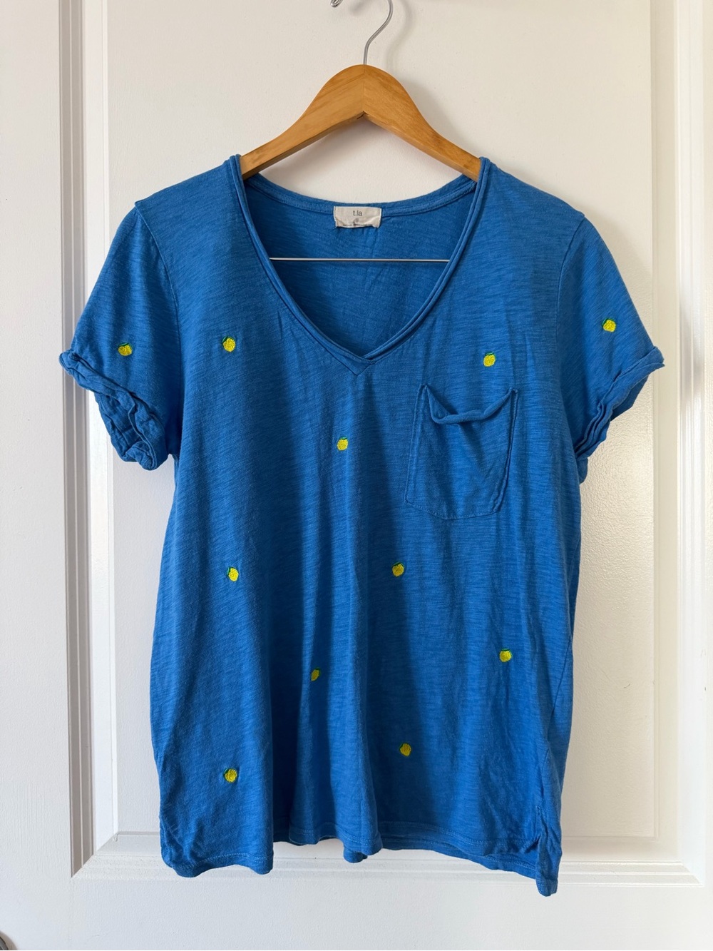 Anthropologie T.La Blue V-Neck Short Sleeve Tee